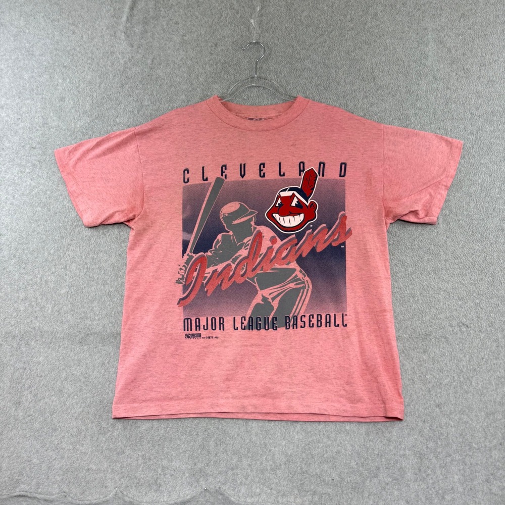 Cleveland Indians T Shirt Mens XL Pink Wahoo Vintage 90s MLB Single Stitch